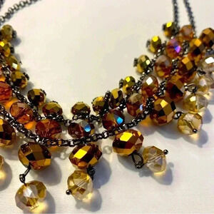 Golden  brown glass beads collar necklace